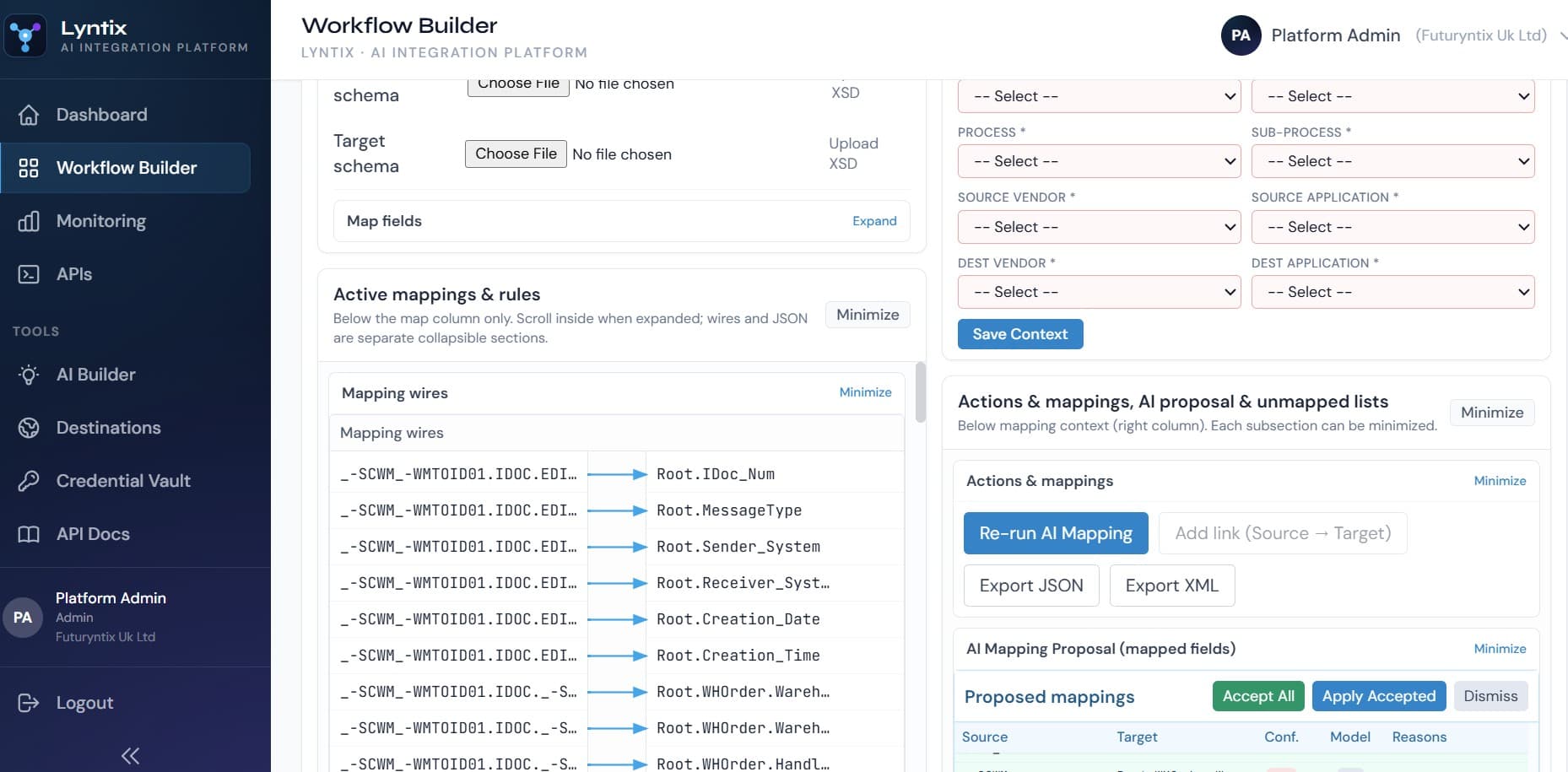 Lyntix · Mapper — SAP-style tree view with AI mapping proposals
