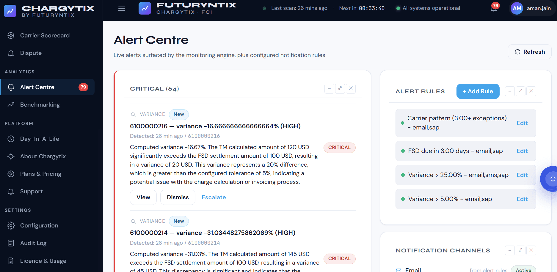 Chargytix AI — Variance alerts