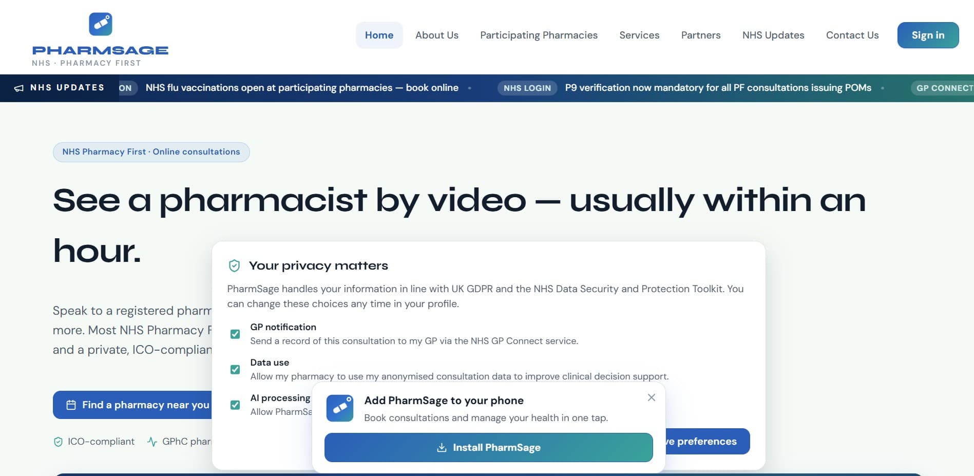 PharmSage — NHS Pharmacy First online consultations, See a pharmacist by video