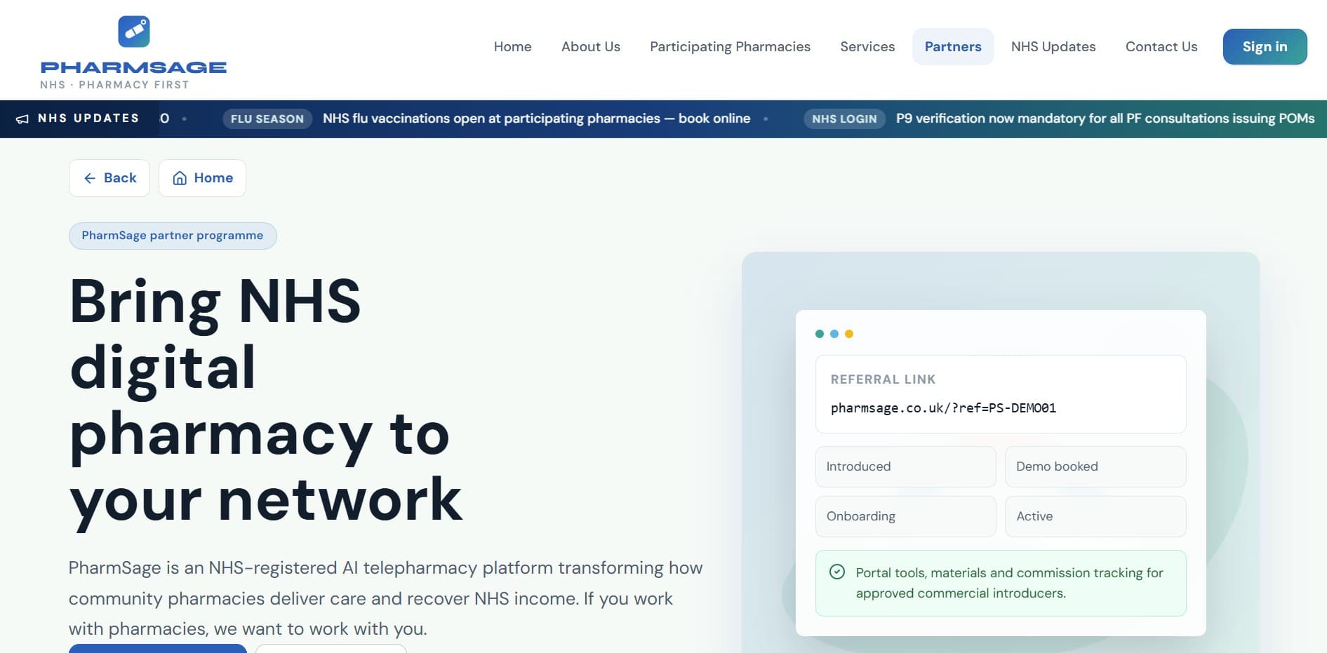 PharmSage Partner Portal — Bring NHS digital pharmacy to your network