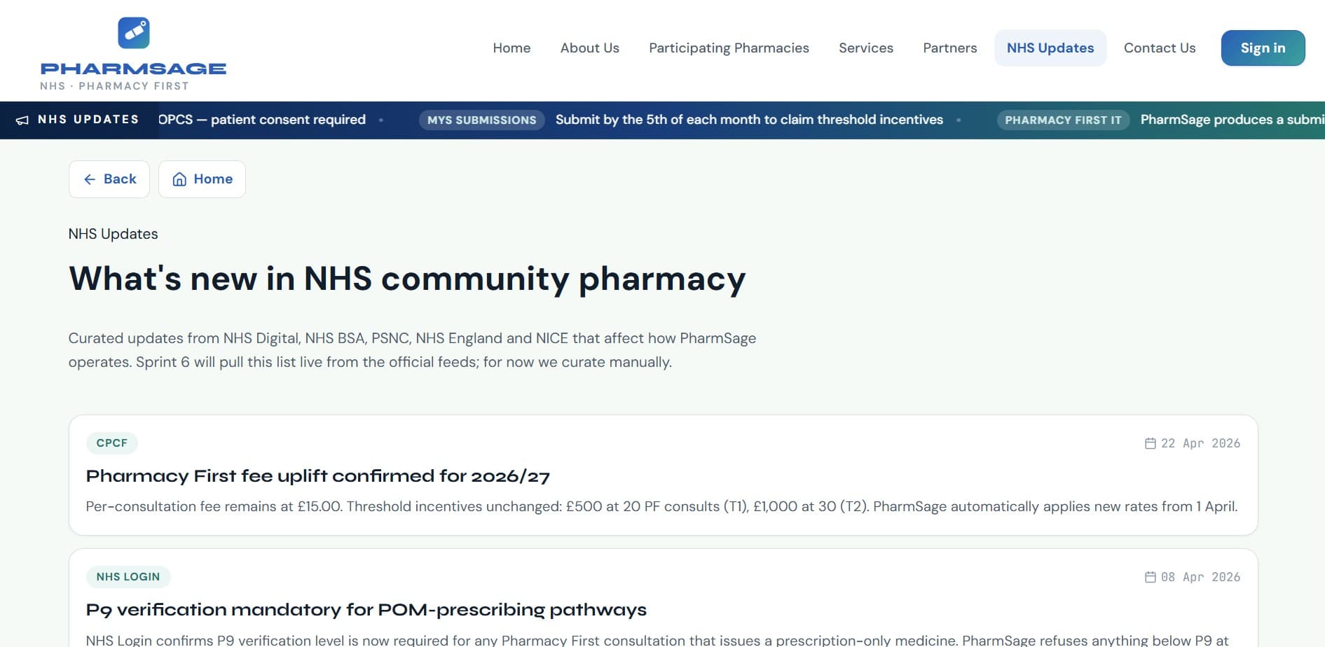 PharmSage NHS Updates feed