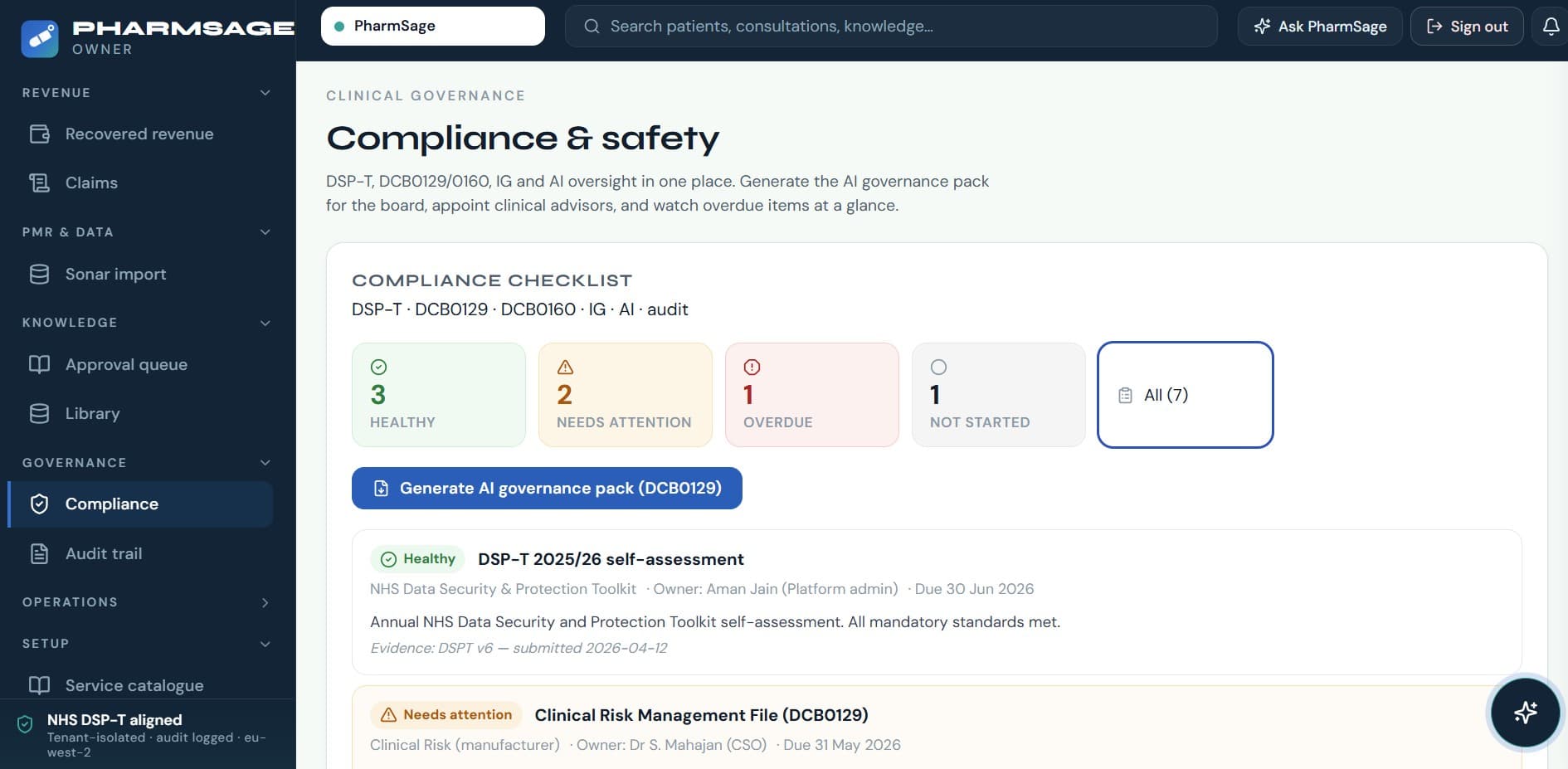 PharmSage compliance view
