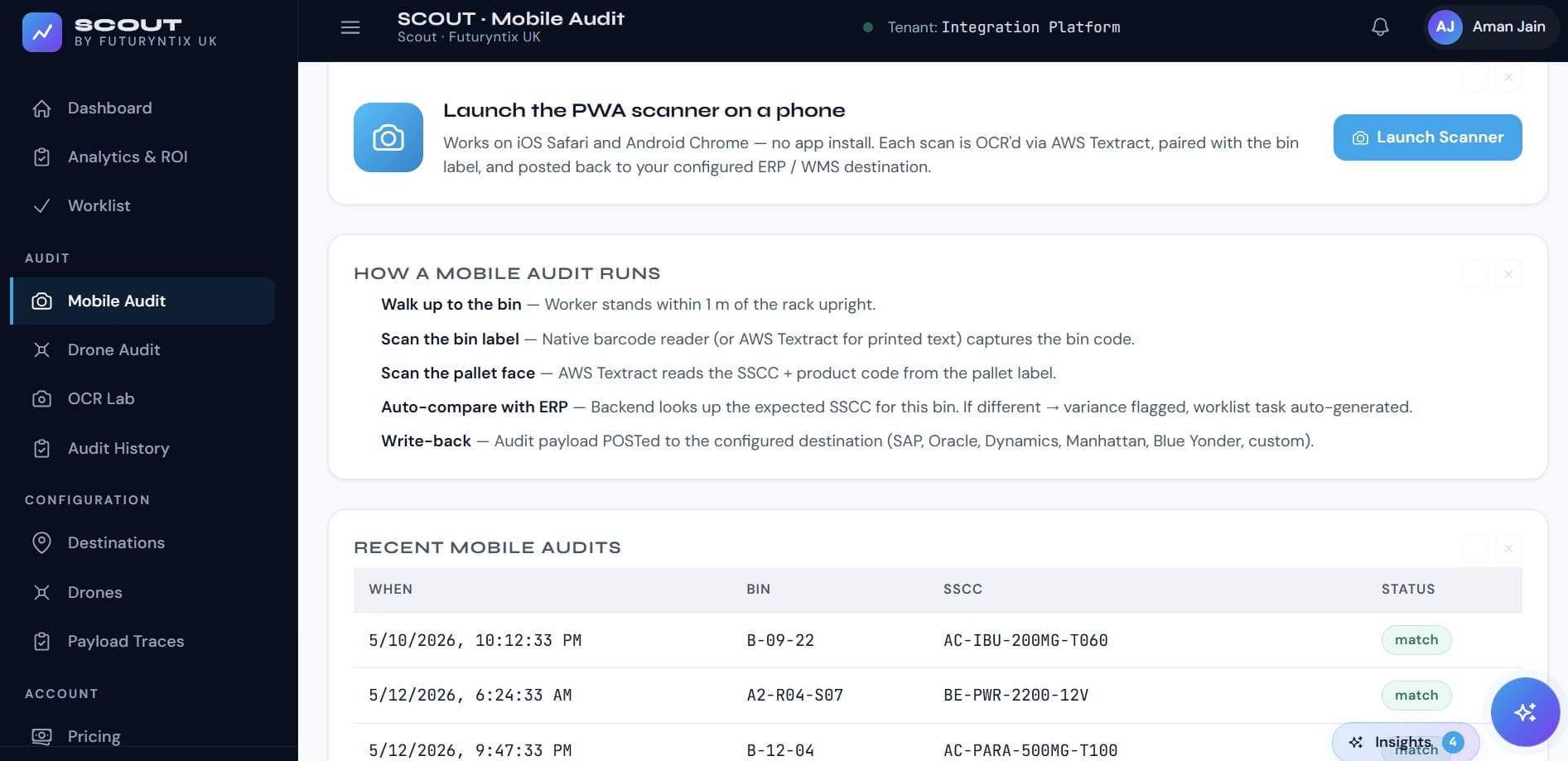 Scout · Mobile Audit — PWA scanner with Textract OCR