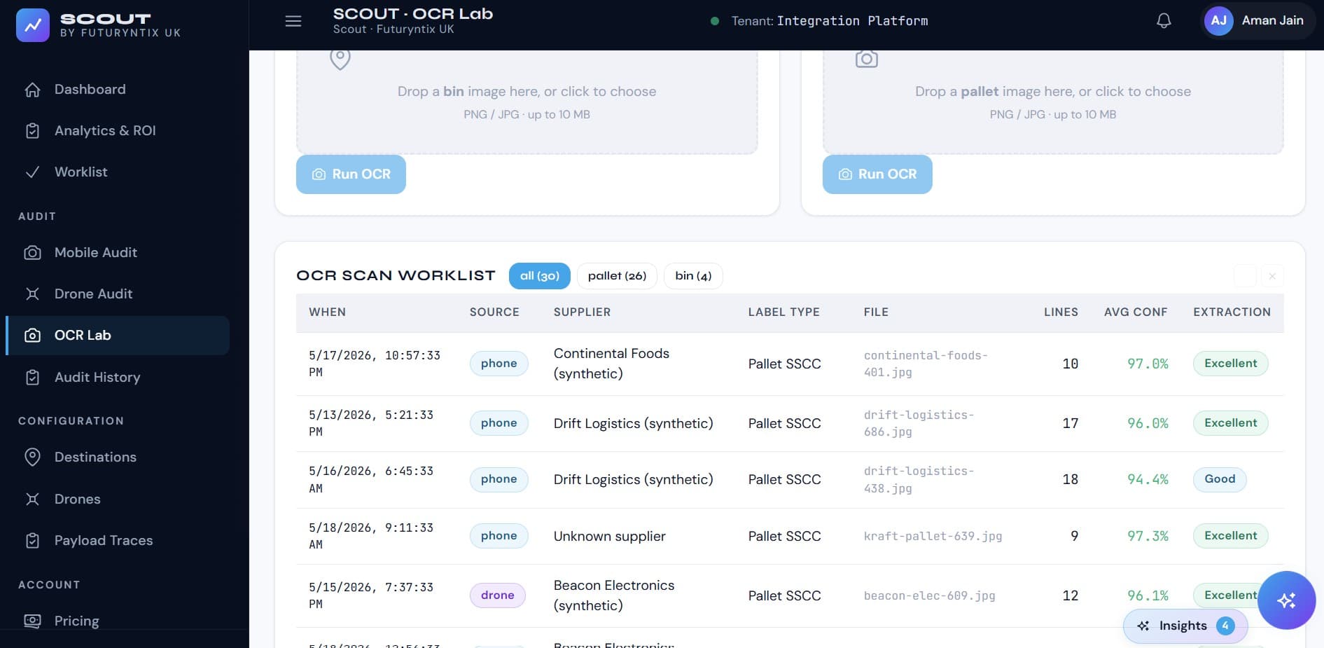 Scout · OCR Lab — label confidence per scan